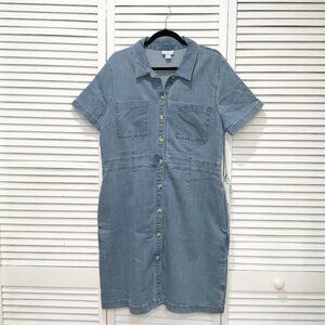 Liz Claiborne Denim Collard Short Sleeve Button Down Dress Size 16